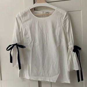 J Crew white tie sleeve shirt